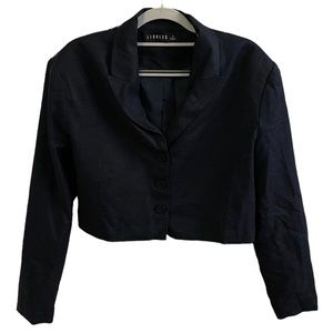 Lioness Sz S Women’s Navy Cropped Linen Blazer Jacket Y2K Dark Blue Long sleeves